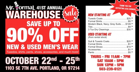 Mr. Formal Portland 41st Annual Warehouse Sale